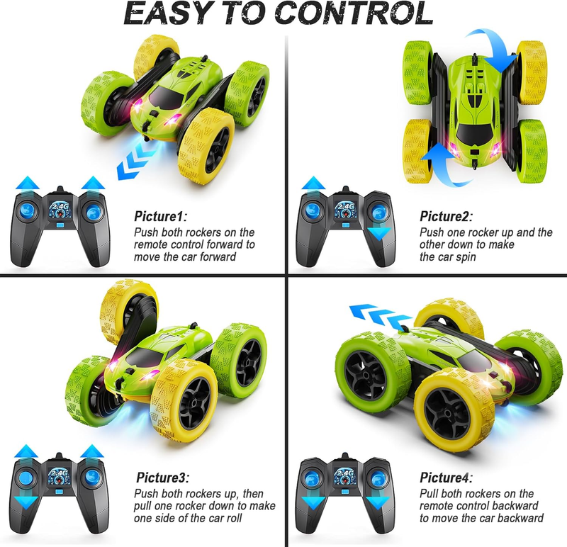Kids RC Car 4WD Off Road Stunt 360° Flip Remote Control Yellow Green Gift5