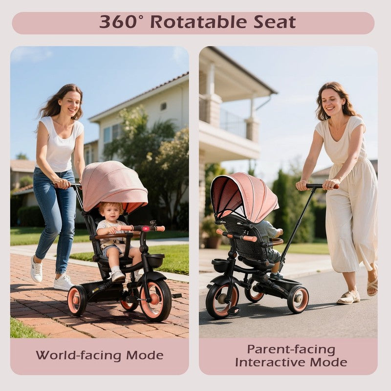 7 in 1 Foldable Tricycle Stroller for Toddler, Baby Tricycle with Adjustable Can7