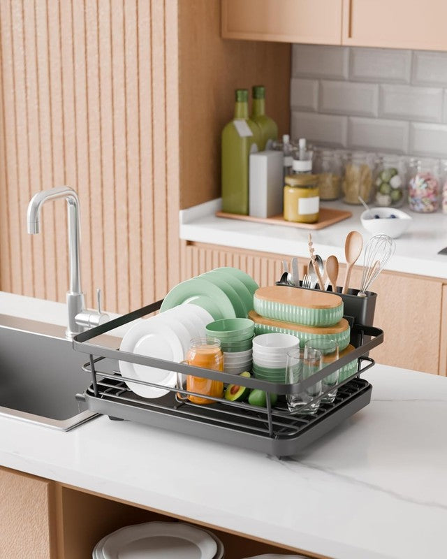 Stainless Steel Dish Drying Rack with Cutlery Holder   Black Kitchen Organizer2