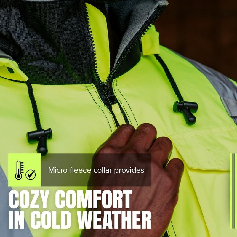 Hi Vis Safety Bomber for Men   Waterproof, Reflective ANSI Class 3 Winter Rain J3