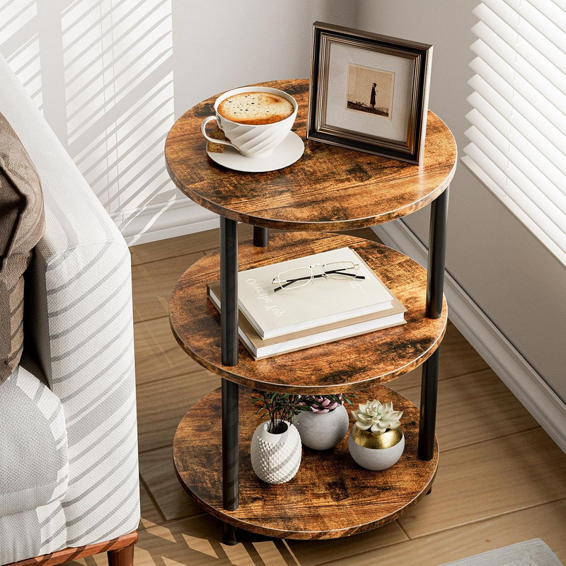 Small round End Table - 3 Tier Design Accent Table, Narrow Side or Bedside Stand9
