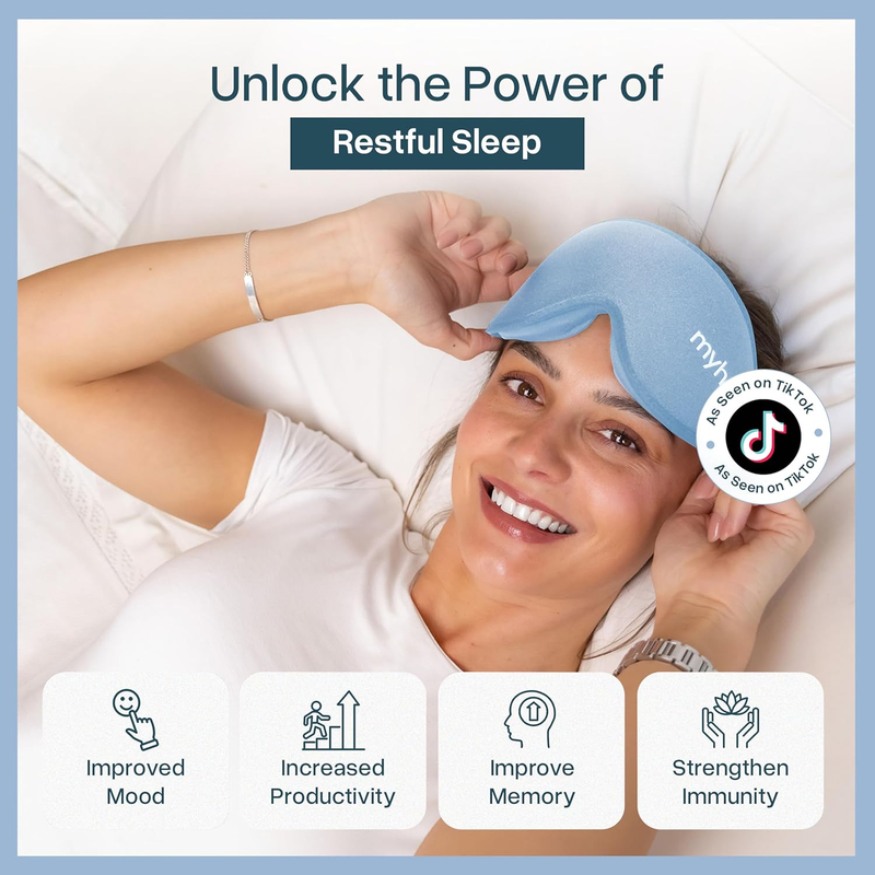 3D Blackout Sleep Mask Memory Foam Eye Mask for Side Sleepers Light Blue1