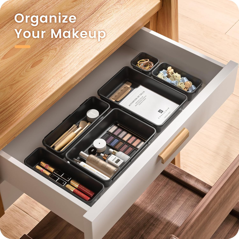 Drawer Organizer Makeup Storage 5 Size Holds 177 Items Black2
