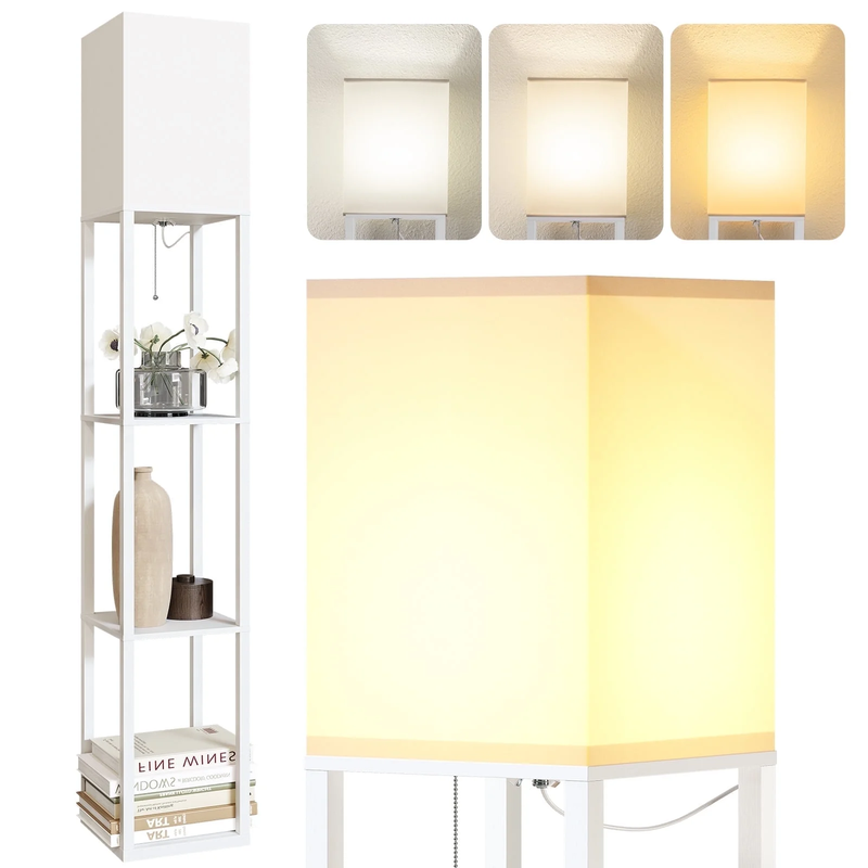 63" White LED Floor Lamp with Shelves, Modern Standing Lamp w/ Storage0