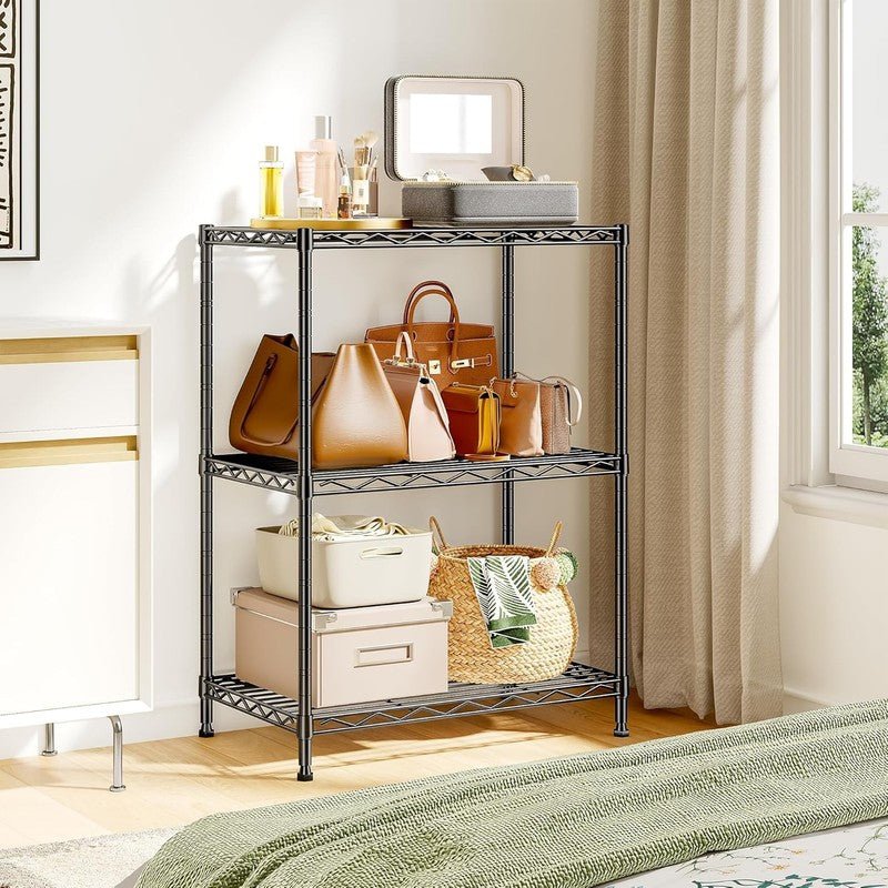 3 Tier Metal Wire Storage Shelves Adjustable Utility Rack Kitchen Laundry Black7