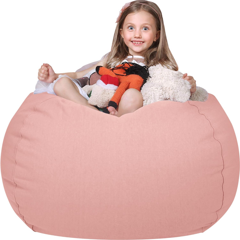 Kids Stuffed Animal Storage Bean Bag Cover XL Cotton Canvas Solid Pink8