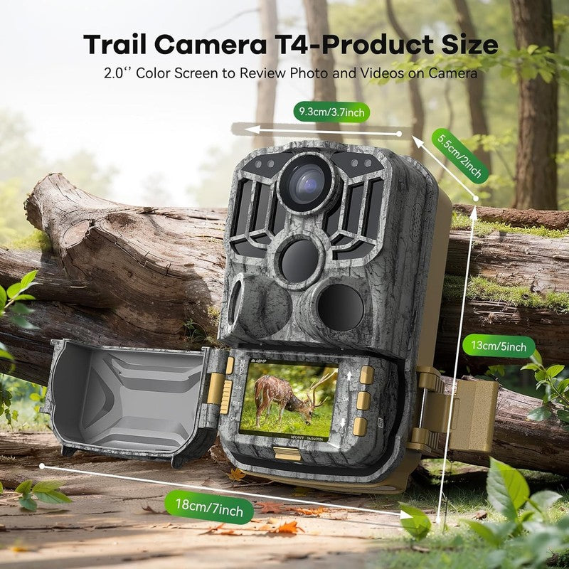 Trail Camera 48MP 4K Game Cam 8 Batteries 32GB WiFi Bluetooth Night Vision IP666