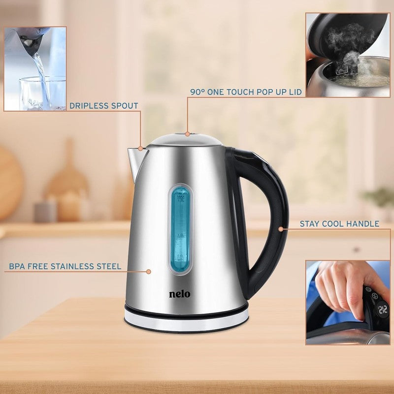 Electric Kettle 1.7L Stainless Steel 7 Temp Presets Digital LED 360° Base4