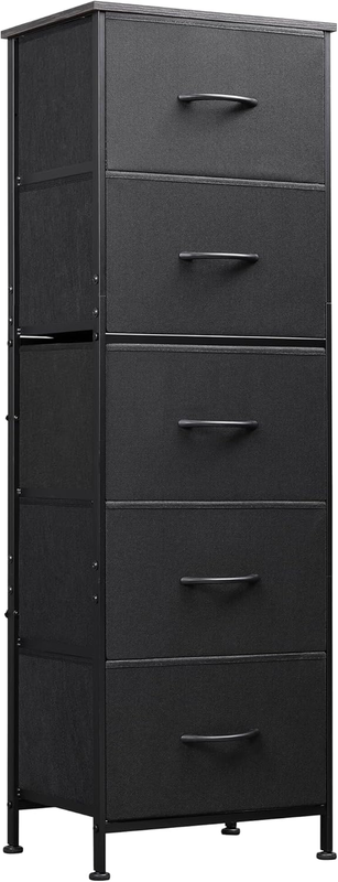 5 Drawer Fabric Dresser Storage Organizer Steel Frame Wood Top Black8