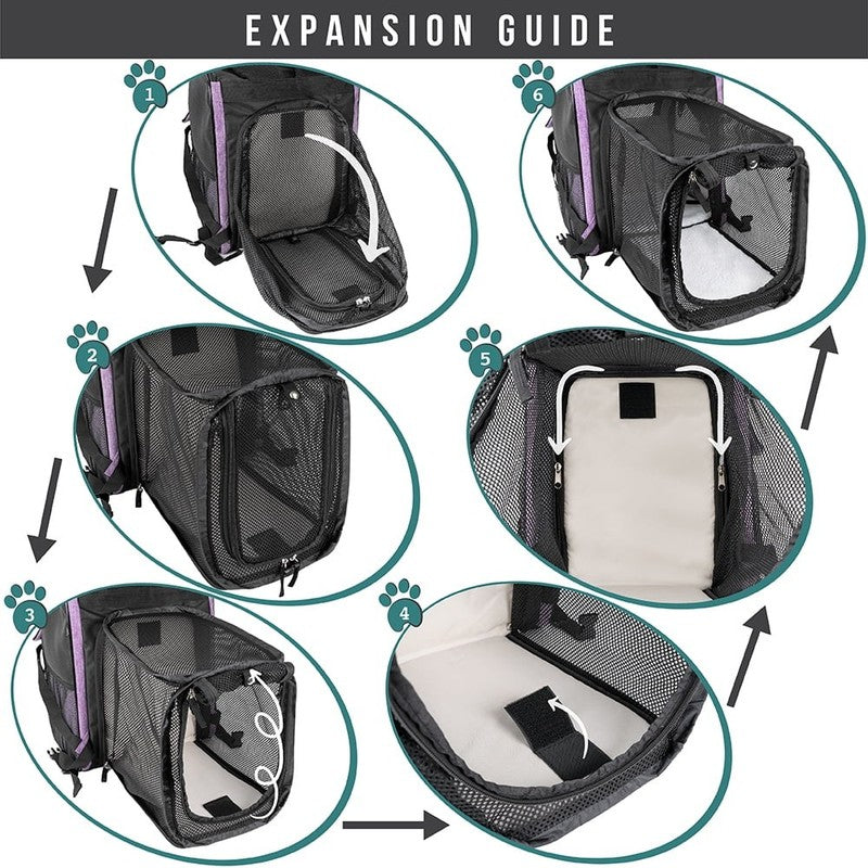 “Expandable Pet Backpack Carrier – Airline Approved Dog & Cat Travel, Purple2