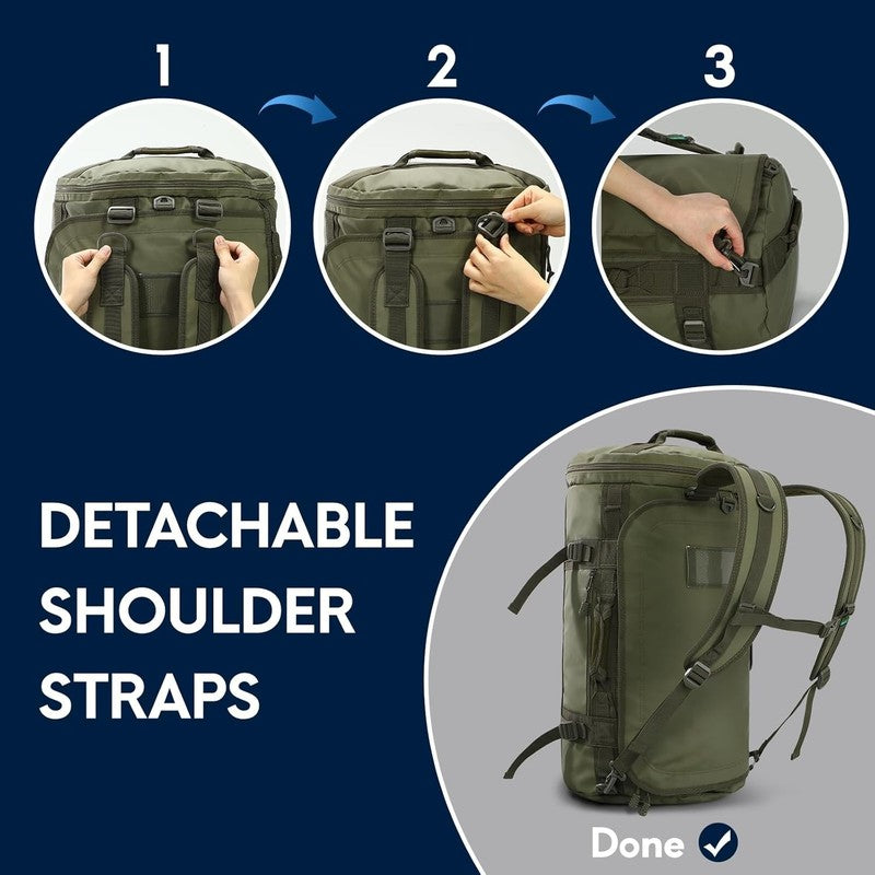 45L Gym Duffle Backpack Army Green Water Resistant Shoes Compartment1