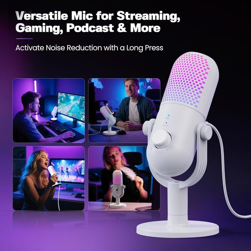 USB RGB Condenser Microphone for PC Gaming with Stand & Quick Mute White6