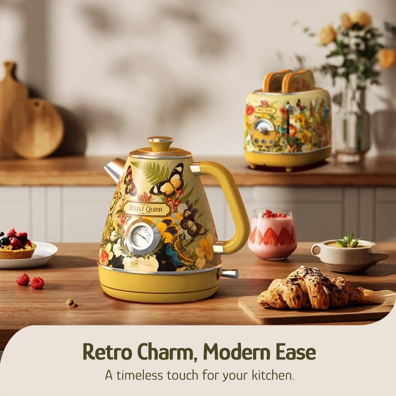 Eduardo Recife Retro Electric Kettle 1.7L 1200W Stainless Steel Floral Teapot1