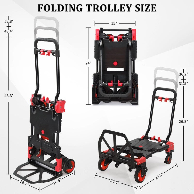 Portable 2-in-1 Hand Truck Dolly Cart Foldable 330LB Capacity Retractable Handle1