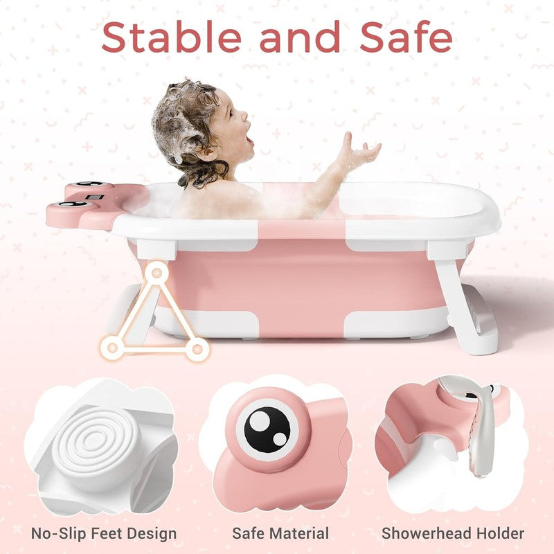 Collapsible Baby Bathtub with Cushion & Thermometer,  Pink (0 24 Months)5
