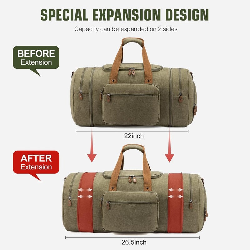 Canvas Travel Duffle Bag Army Green Carry On w/ Shoe Compartment Toiletry1