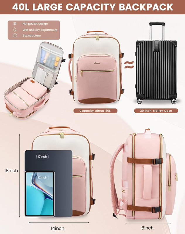 40L Travel Backpack Carry On TSA Approved 17in Laptop Packing Cubes2