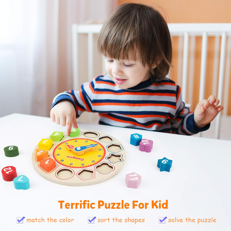 Wooden Shape Sorting Clock Montessori Educational Toy Number Puzzle Kids Gift4