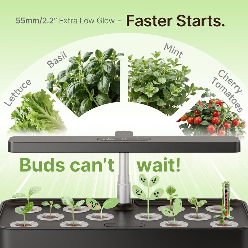 12 Pod Hydroponics System 24W LED Grow Light Indoor Herb Garden Kit Black4