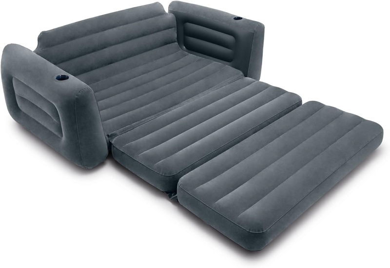 Inflatable Pull Out Sofa: Velvety Surface, 2 In 1 Valve, Cupholder, 46" X 88" X 5