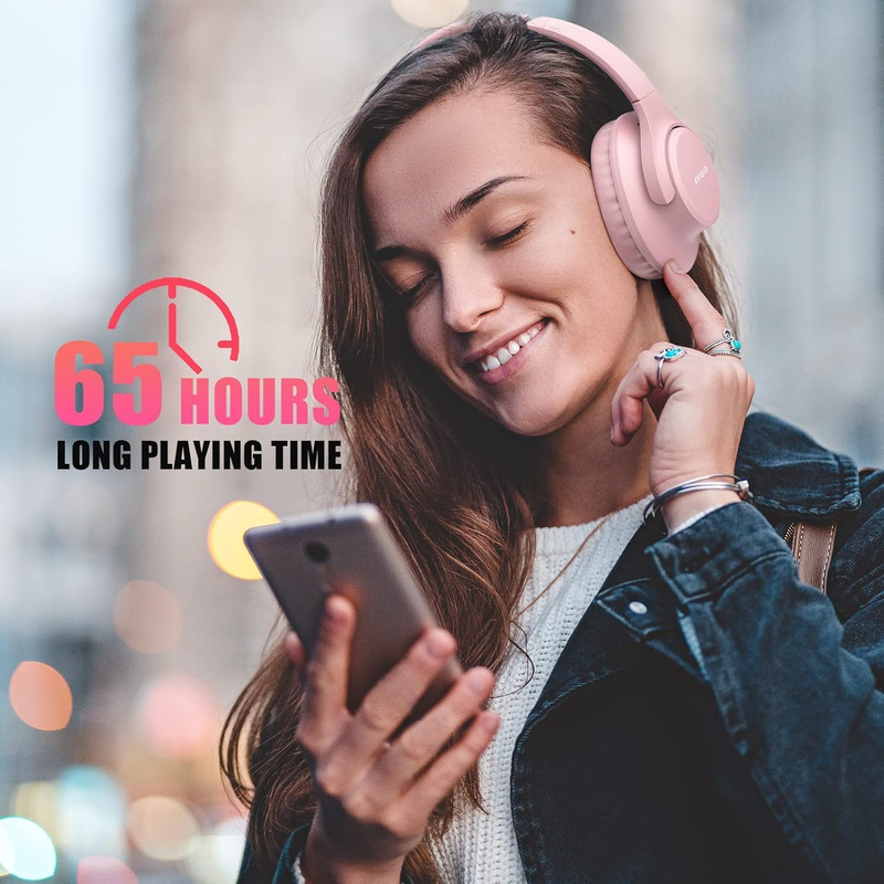 Bluetooth Over Ear Headphones 65H Playtime Wireless Headset Mic Bass1