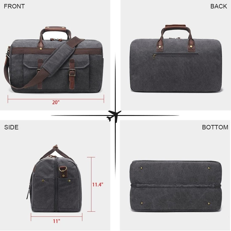 Waterproof Leather Canvas Duffle Bag Overnight Weekender Travel Bag Men Women6