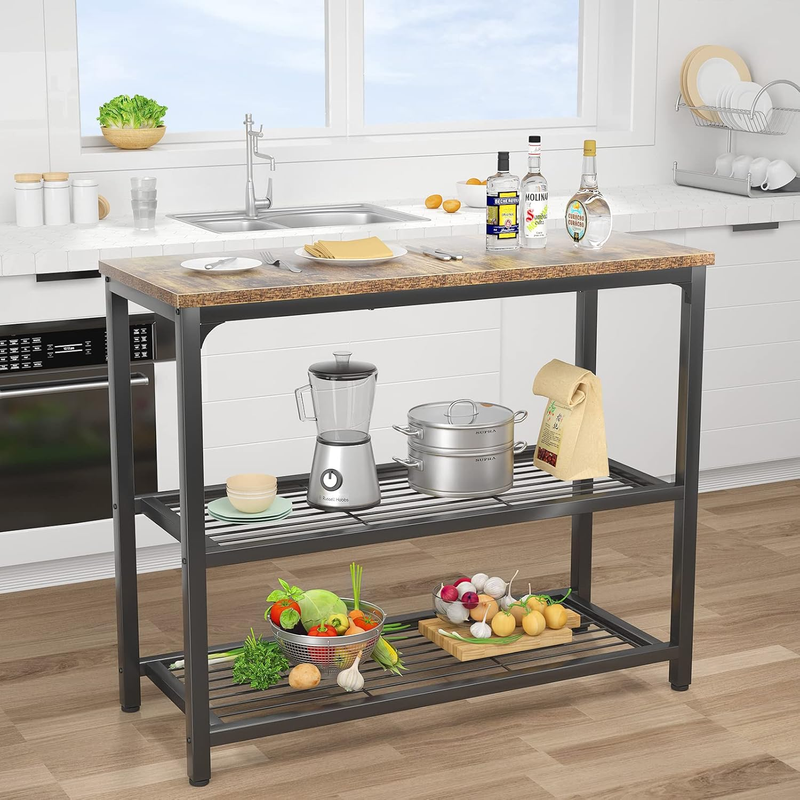 32" Ecoprsio Industrial Console Table Sofa Table Double Mesh Shelves Rustic5