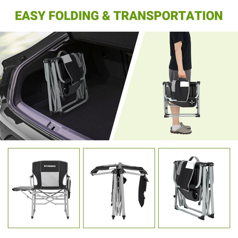 Black Heavy Duty Directors Chair with Side Table for Camping, Portable Folding C4