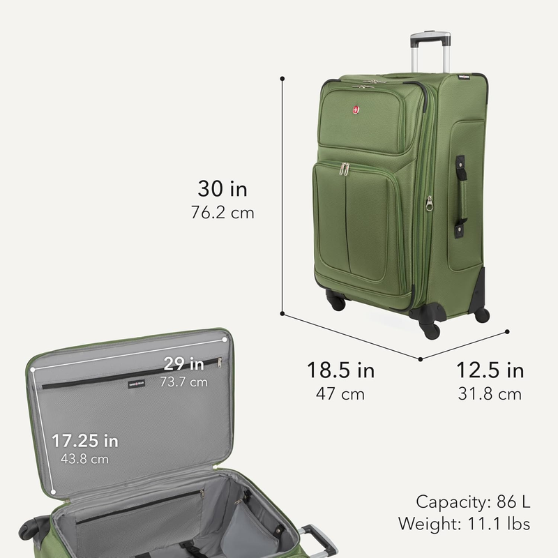 Sion Large Checked Softside Expandable Spinner Travel Suitcase Evergreen1