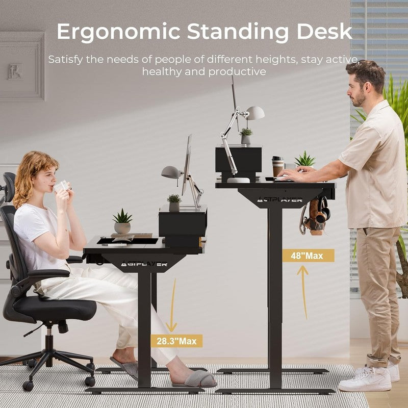 48x24 Electric Standing Desk w/ Drawers LED Power Memory Black2