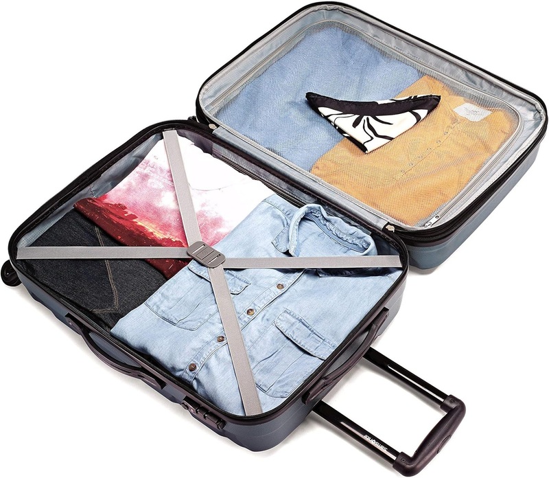 28" Hardside Expandable Luggage Spinner Wheels Checked Suitcase Navy3
