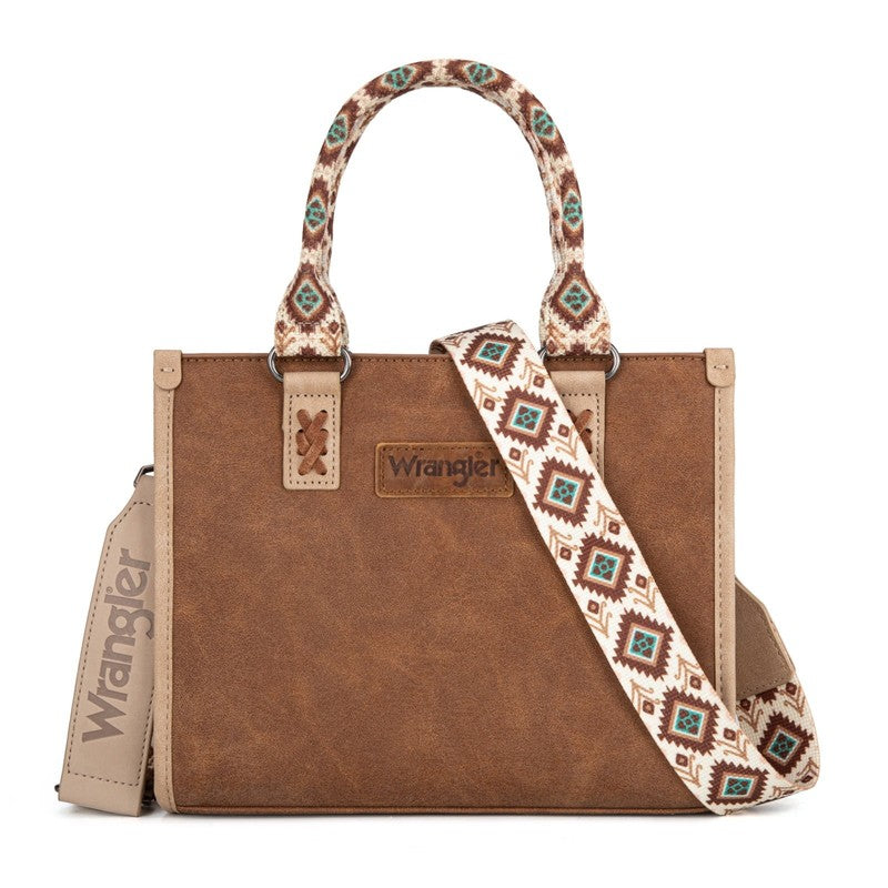 Wrangler Tote Bag Women Western Retro Top Handle Aztec Strap Handbag Brown3
