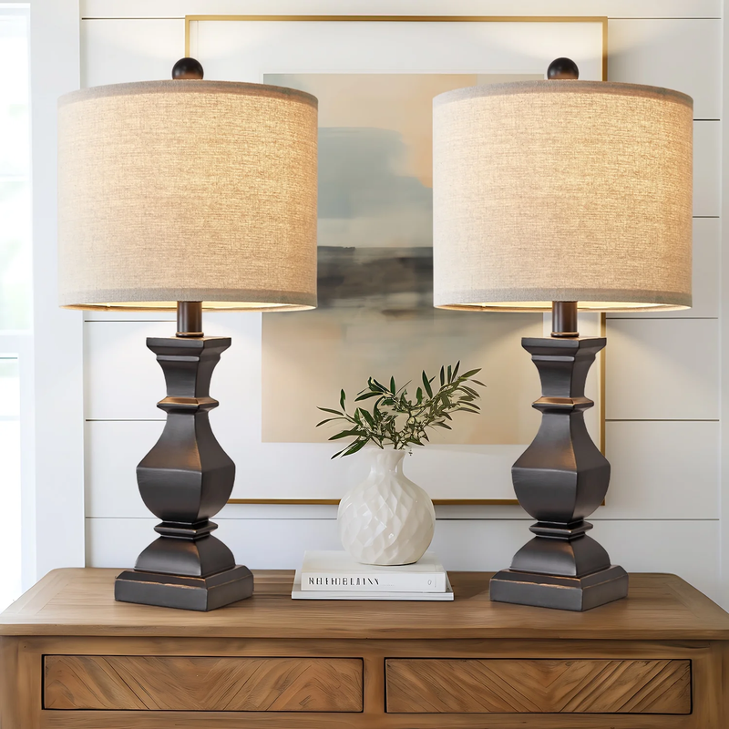 Set of 2 Retro Table Lamps 20.5" Vintage Rustic Bedside Lamps for Bedroom0