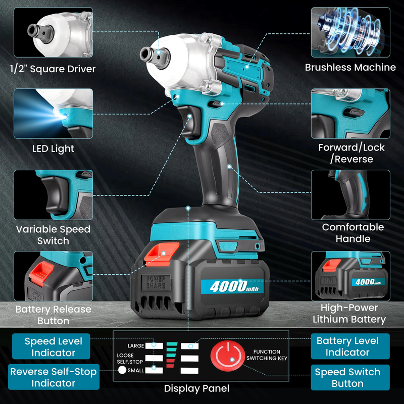 1/2in Cordless Impact Wrench 553ft lb Brushless w/ 2x 4.0Ah7