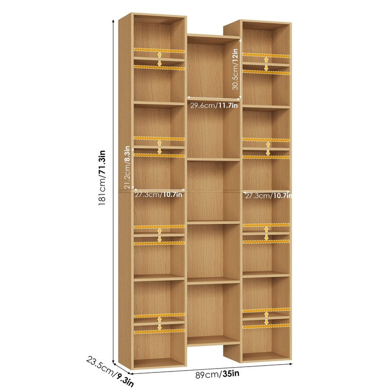 21-Cube Bookcase, 71’’ Tall Wooden Bookshelves with Adjustable Shelves, Triple W1