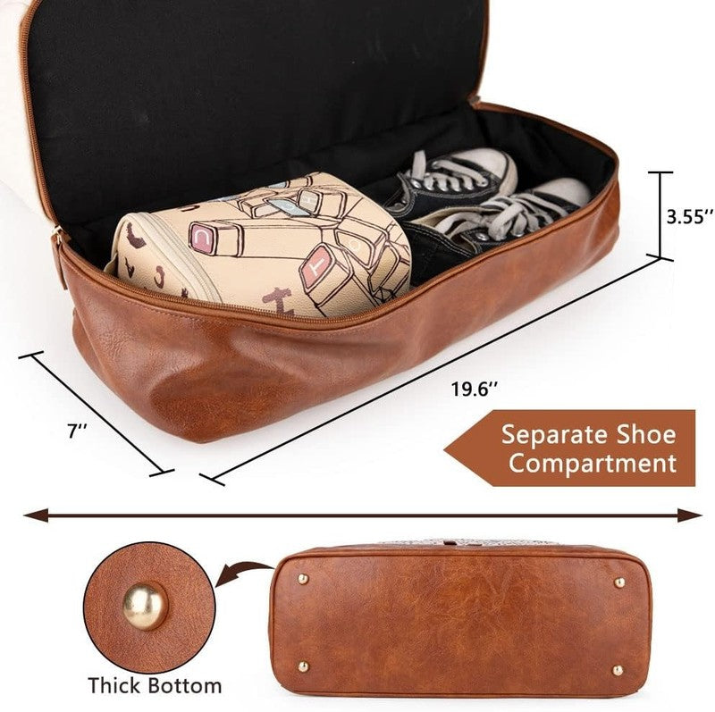 Canvas Weekender Duffle Bag Women Carry On Shoe Compartment Toiletry3