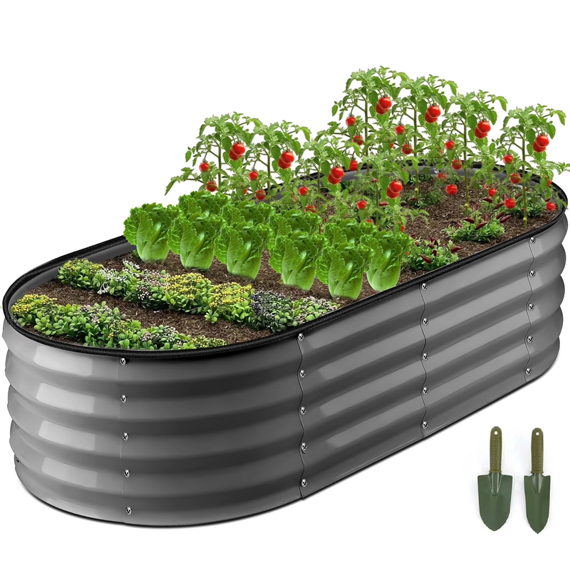 Galvanized Raised Garden Bed Outdoor, 4X2X1Ft Backyard Oval Metal Planter Box wi10