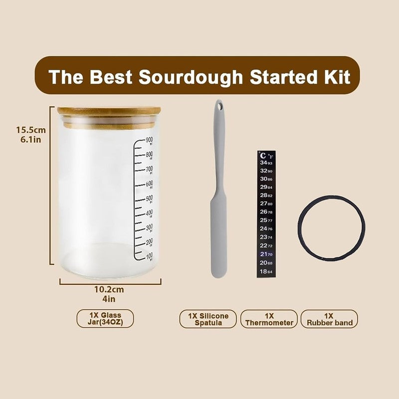 Pro Sourdough Bread Starter Kit   34 Oz Sourdough Jar with 5 Unique Features for5