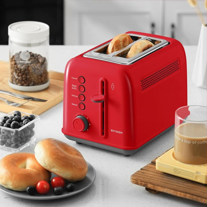 Retro 2 Slice Toaster Extra Wide Slots Stainless Steel 7 Shade Bagel Muffin Red8