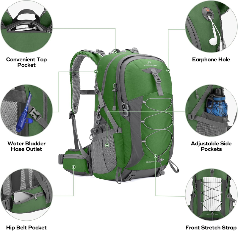 40L Waterproof Hiking Backpack Camping Travel Daypack Green2