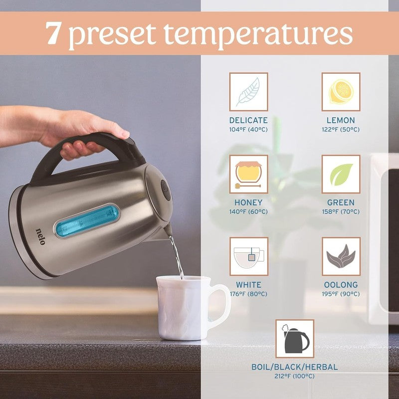 Electric Kettle 1.7L Stainless Steel 7 Temp Presets Digital LED 360° Base5