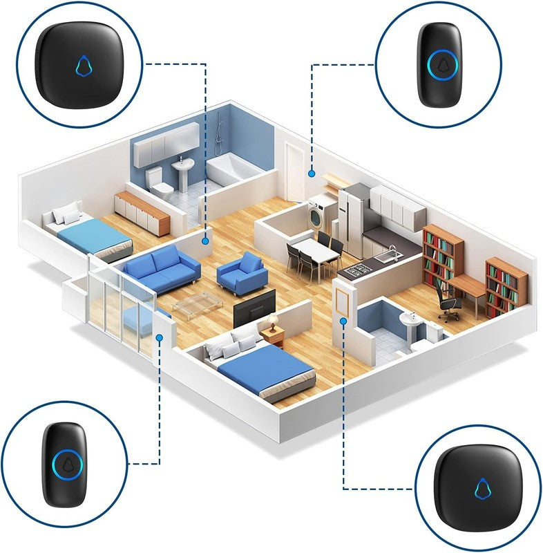 Wireless Doorbell, Easy Installation, Waterproof, Adjustable Volume, 58 Chimes, 5