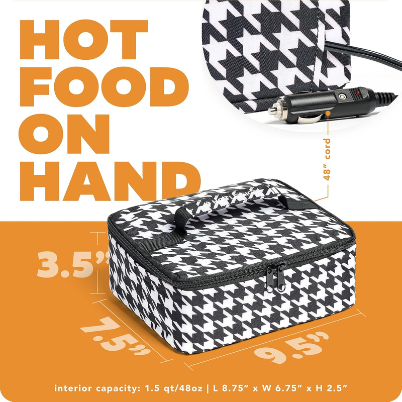Mini Heated Lunch Box 12V Portable Electric Food Warmer Houndstooth6