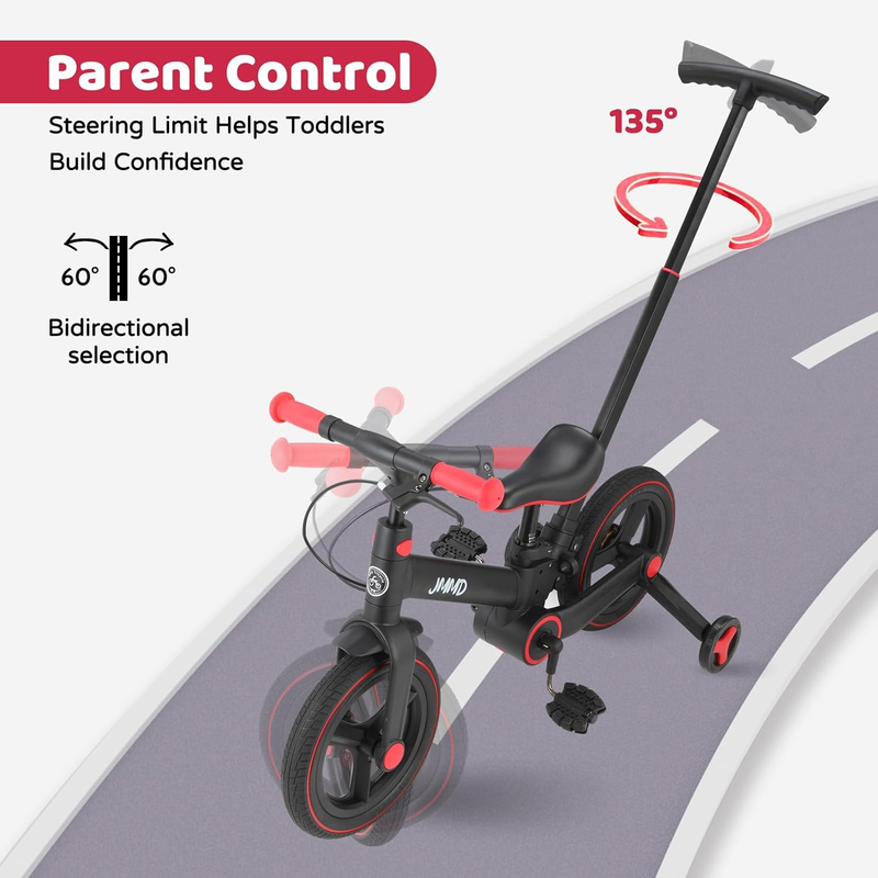 6-in-1 Toddler Bike 12" Balance Bike Push Handle Training Wheels Kids2