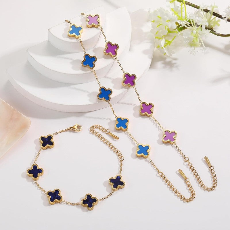 3Pcs 18K Gold Plated Clover Bracelet Set Lucky Flower Gift for Women5