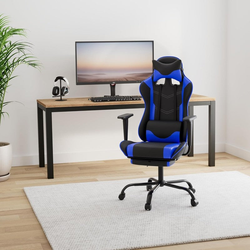 Ergonomic Gaming Office Chair with Footrest, Lumbar Support & Headrest - Blue1