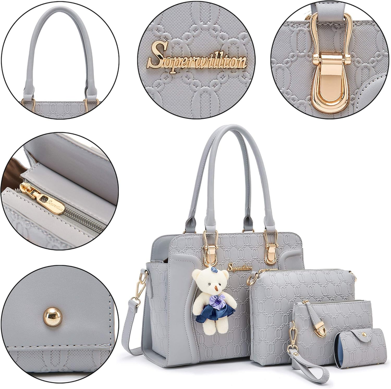 Women Fashion Handbag Set 4PCS Tote Shoulder Top Handle Satchel Purse3