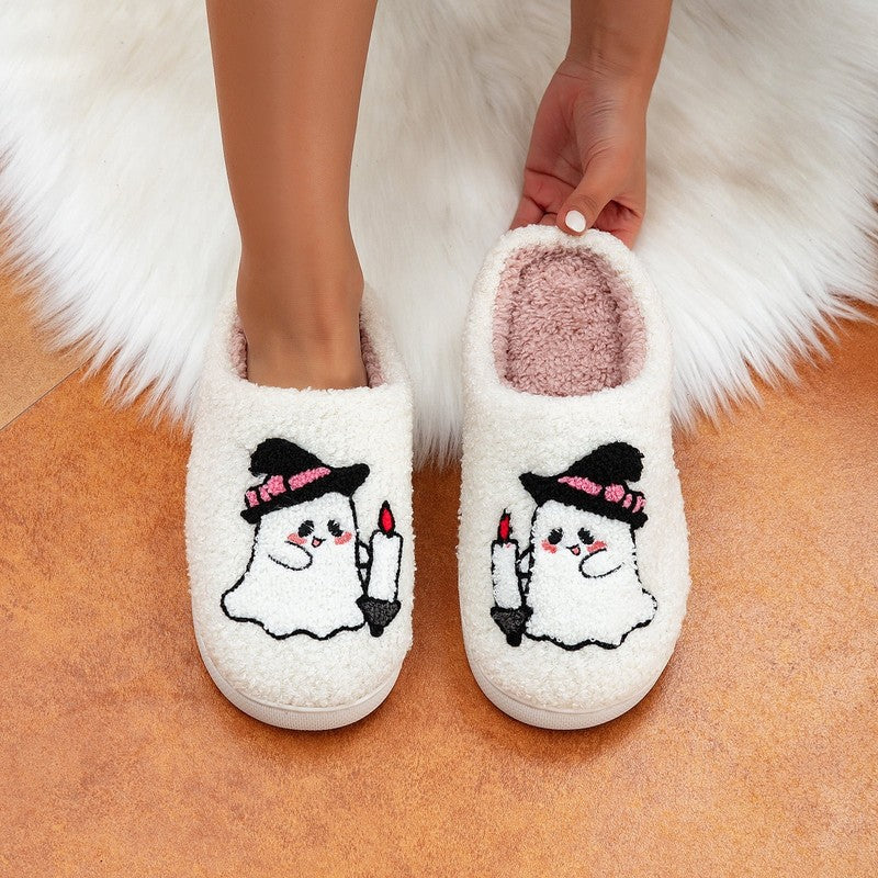 Halloween Ghost Slippers for Family Plush Comfy Warm Shoes Men Women2