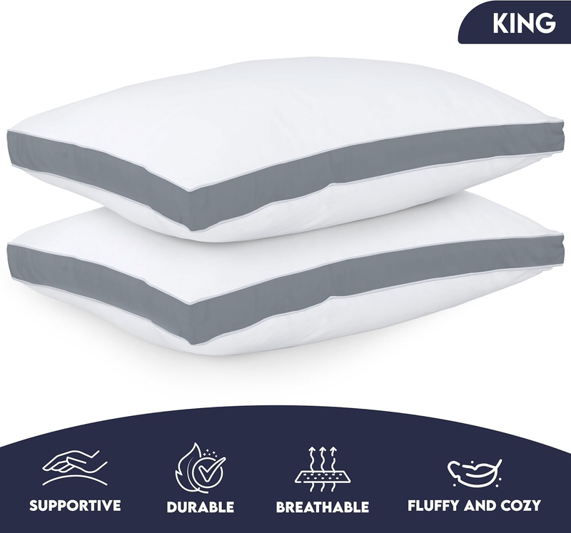 King Bed Pillows Set of 2 Down Alternative Soft Cooling Hotel Quality Grey3