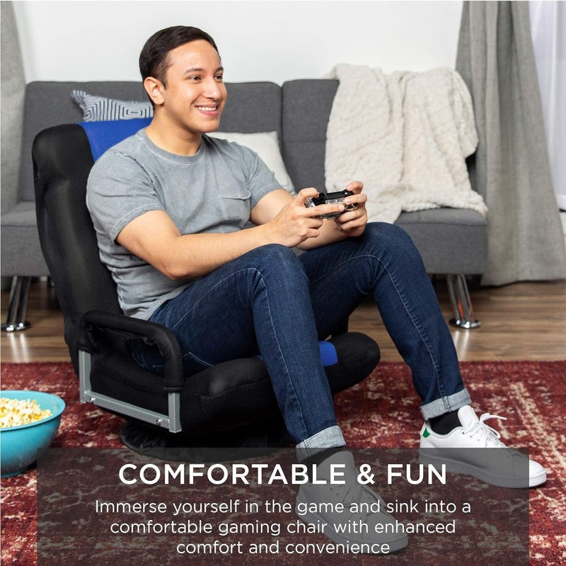 Gaming Floor Rocker Chair 360° Swivel, Lumbar Support, Foldable Back Black/Blue6